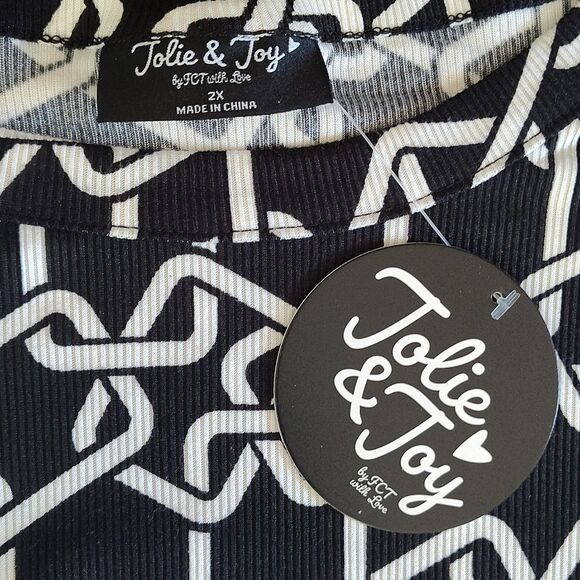 Jolie & Jolie Black White Chain Printed Side Tie Ruching Blouse 2X NWT - Picture 10 of 12
